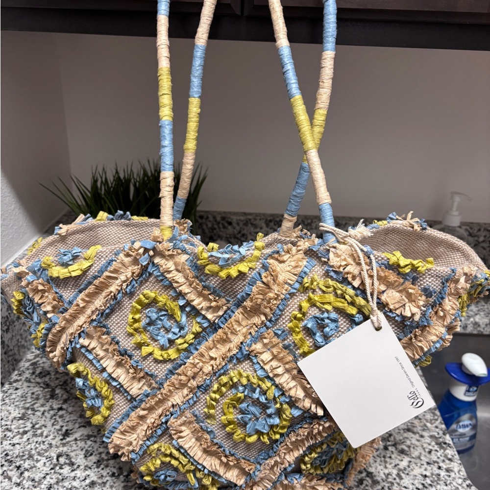 Vibrant Blue and Yellow Tote with Geometric Design